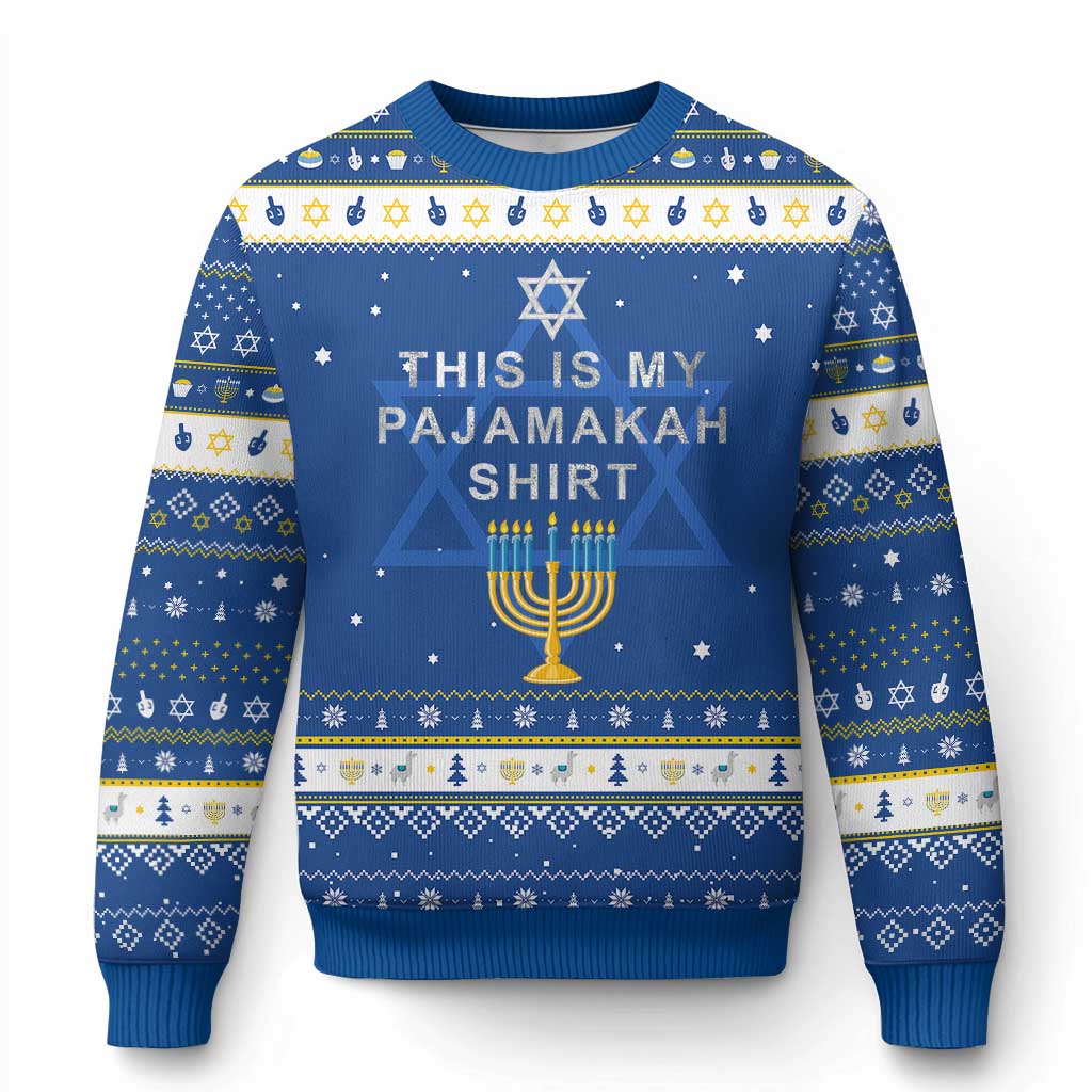 This Is My Pajamakah Shirt Chanukah Jewish Menorah Hanukkah Ugly Sweater TS11 Blue White Print Your Wear
