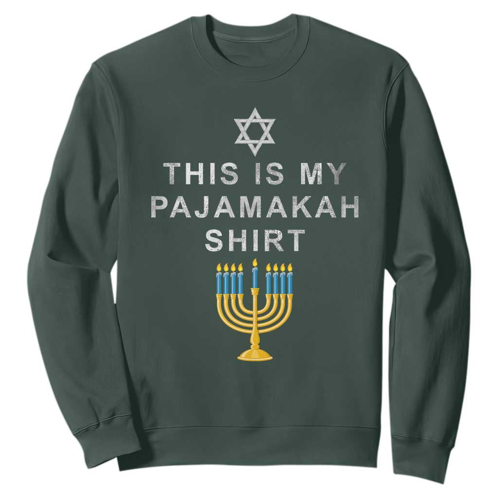 Hanukkah Sweatshirt This Is My Pajamakah Shirt Chanukah Jewish Menorah TS11 Dark Forest Green Print Your Wear