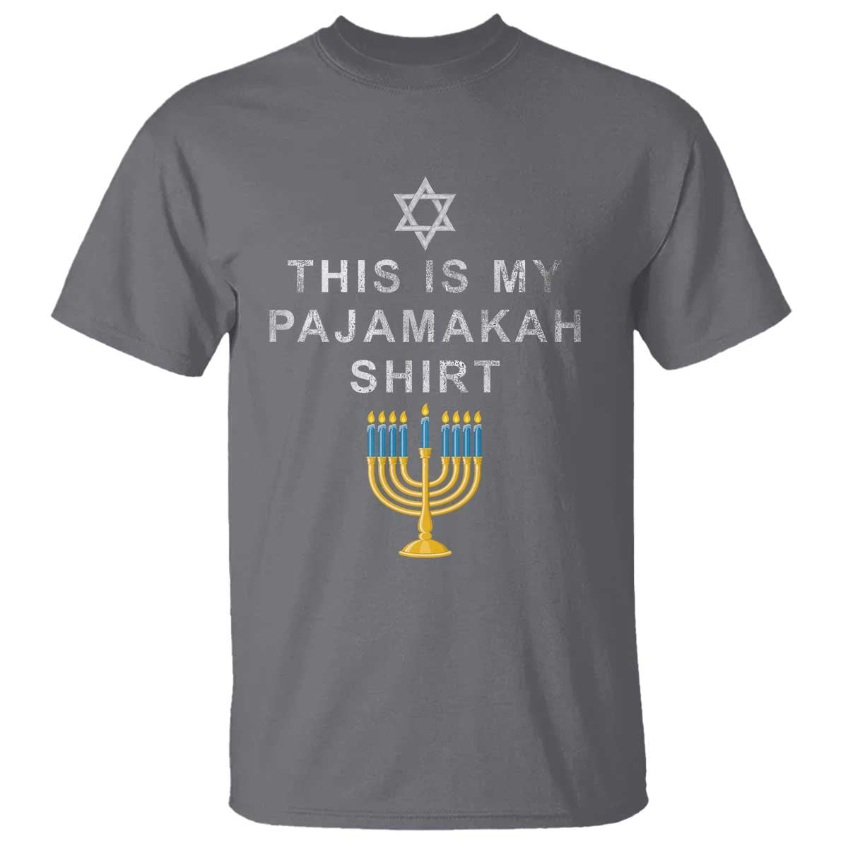 Hanukkah T Shirt This Is My Pajamakah Shirt Chanukah Jewish Menorah TS11 Charcoal Print Your Wear