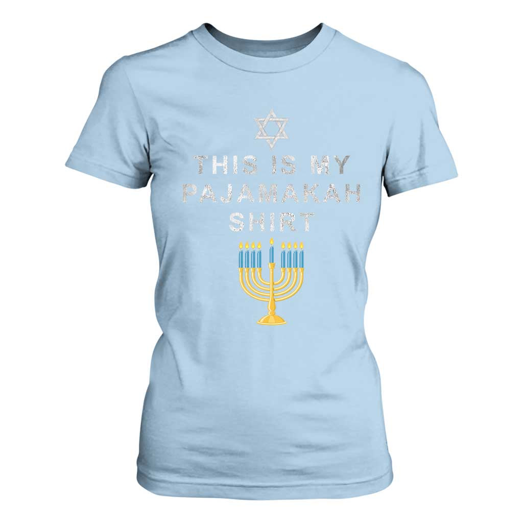 Hanukkah T Shirt For Women This Is My Pajamakah Shirt Chanukah Jewish Menorah TS11 Light Blue Print Your Wear