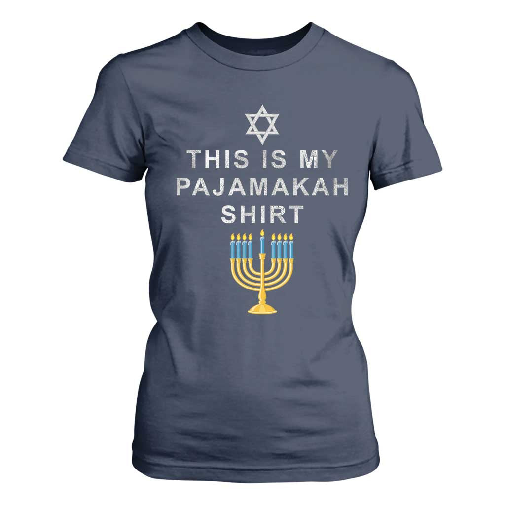Hanukkah T Shirt For Women This Is My Pajamakah Shirt Chanukah Jewish Menorah TS11 Navy Print Your Wear