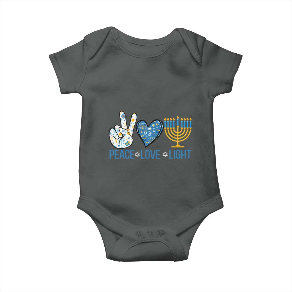Hanukkah Baby Onesie Peace Love Light Chanukah Jewish David Star TS11 Dark Heather Print Your Wear