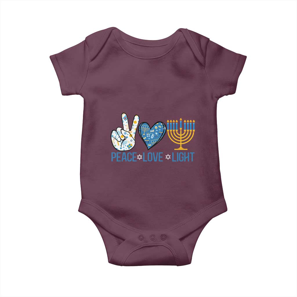 Hanukkah Baby Onesie Peace Love Light Chanukah Jewish David Star TS11 Maroon Print Your Wear