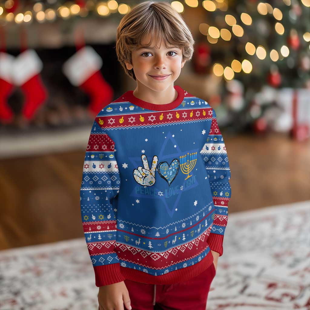 Peace Love Light Chanukah Jewish David Star Hanukkah Ugly Sweater TS11 Blue Red Print Your Wear