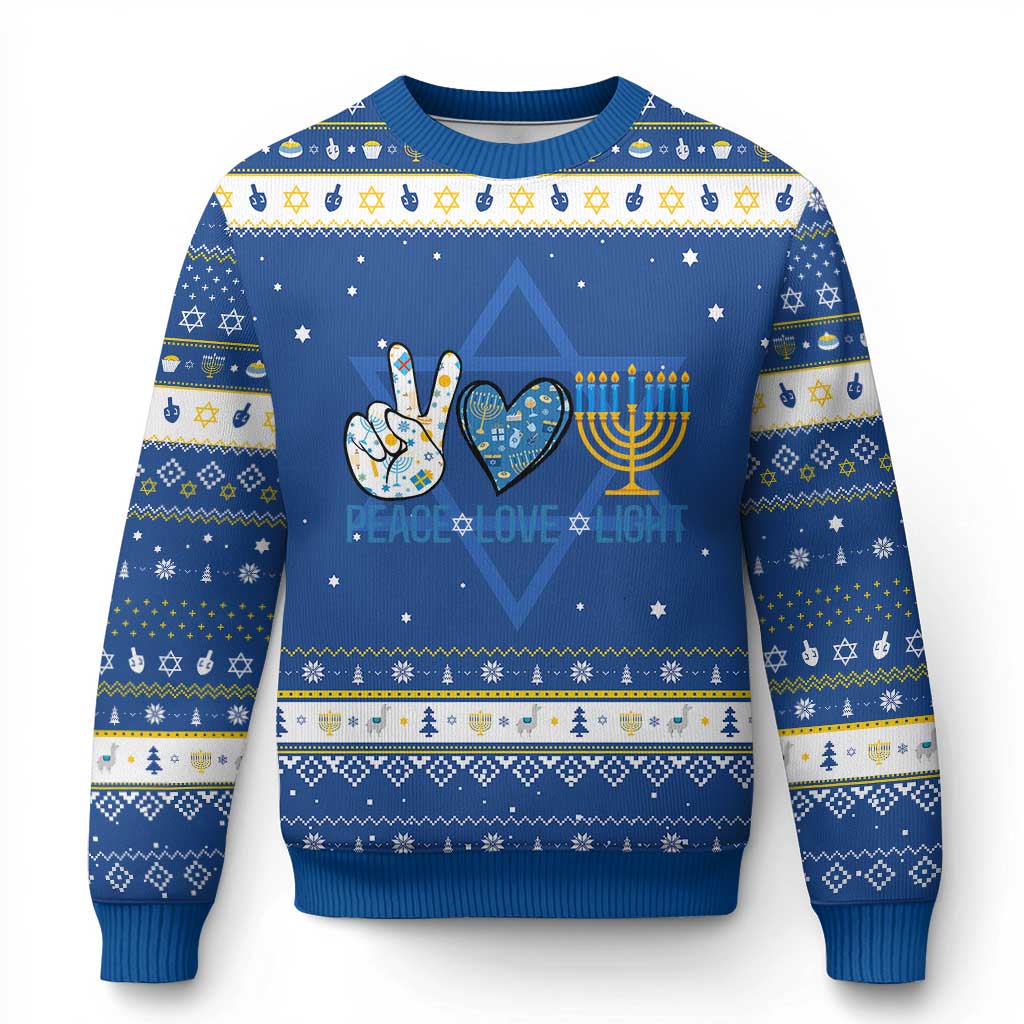 Peace Love Light Chanukah Jewish David Star Hanukkah Ugly Sweater TS11 Blue White Print Your Wear