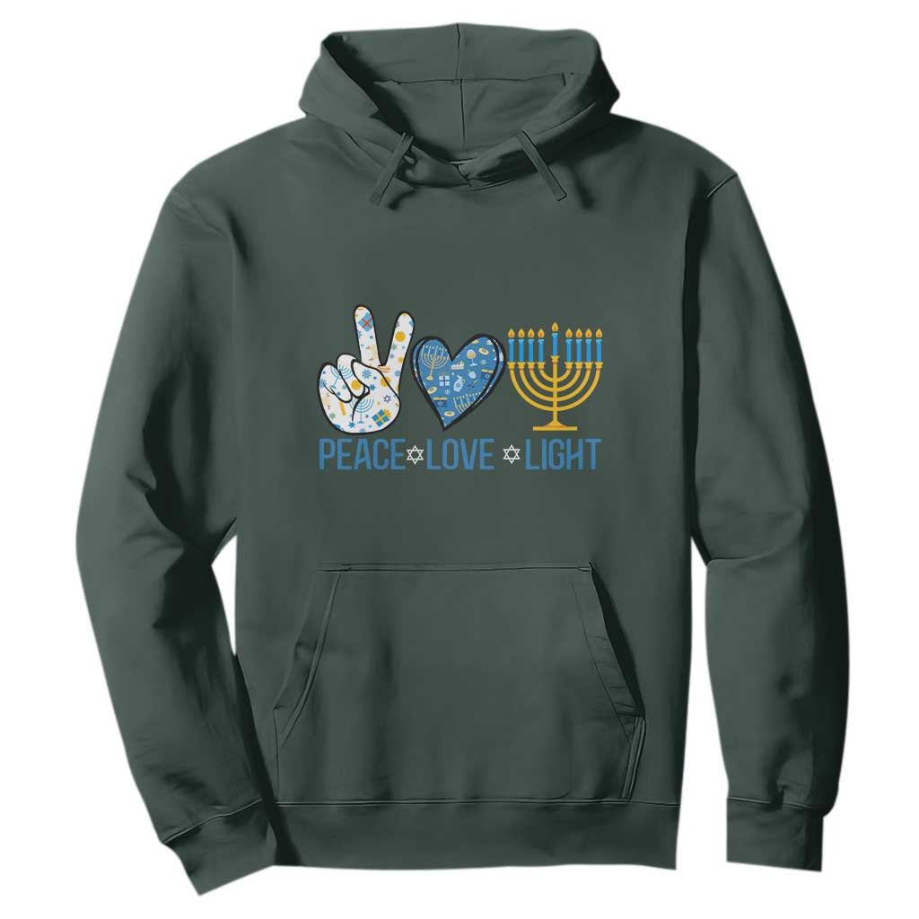 Hanukkah Hoodie Peace Love Light Chanukah Jewish David Star TS11 Dark Forest Green Print Your Wear