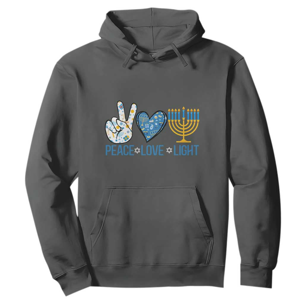 Hanukkah Hoodie Peace Love Light Chanukah Jewish David Star TS11 Dark Heather Print Your Wear