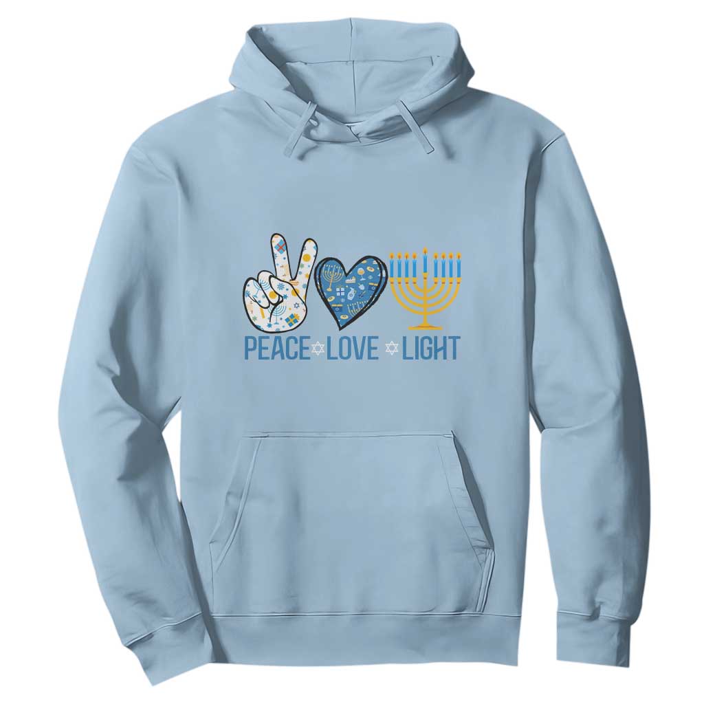 Hanukkah Hoodie Peace Love Light Chanukah Jewish David Star TS11 Light Blue Print Your Wear