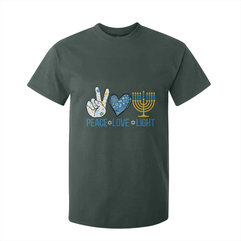 Hanukkah T Shirt For Kid Peace Love Light Chanukah Jewish David Star TS11 Dark Forest Green Print Your Wear