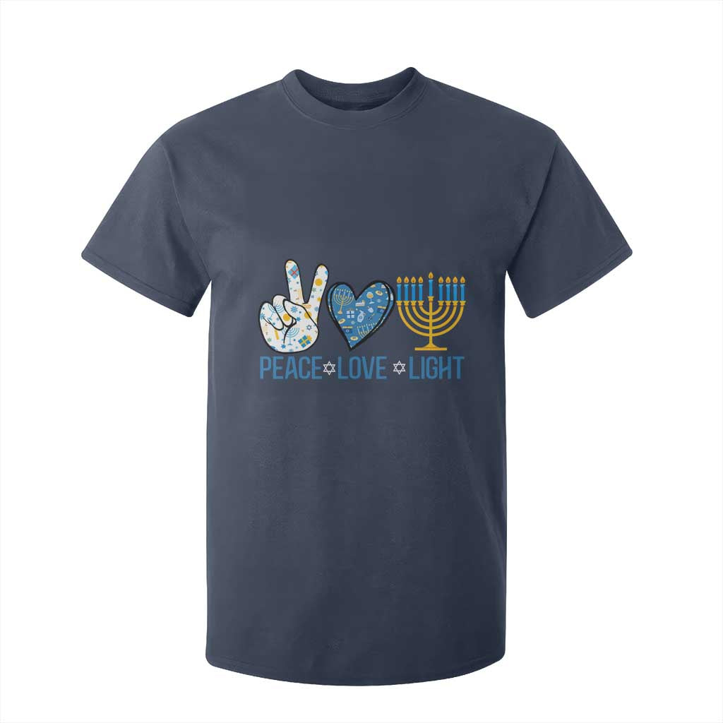 Hanukkah T Shirt For Kid Peace Love Light Chanukah Jewish David Star TS11 Navy Print Your Wear