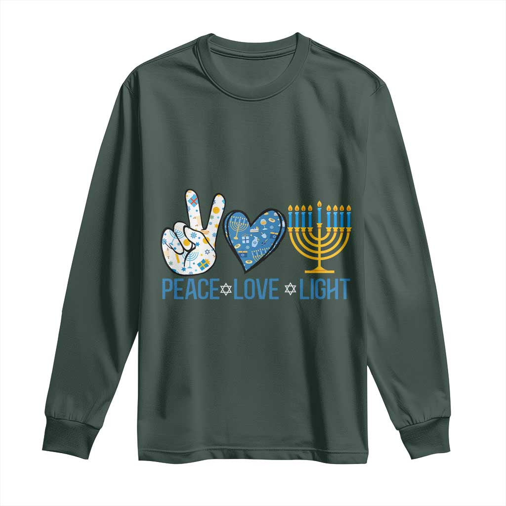 Hanukkah Long Sleeve Shirt Peace Love Light Chanukah Jewish David Star TS11 Dark Forest Green Print Your Wear