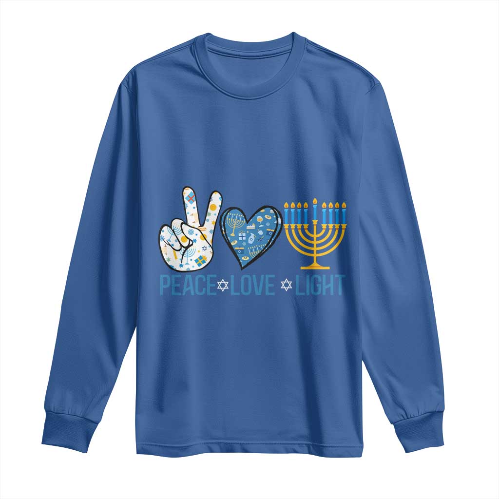 Hanukkah Long Sleeve Shirt Peace Love Light Chanukah Jewish David Star TS11 Royal Blue Print Your Wear