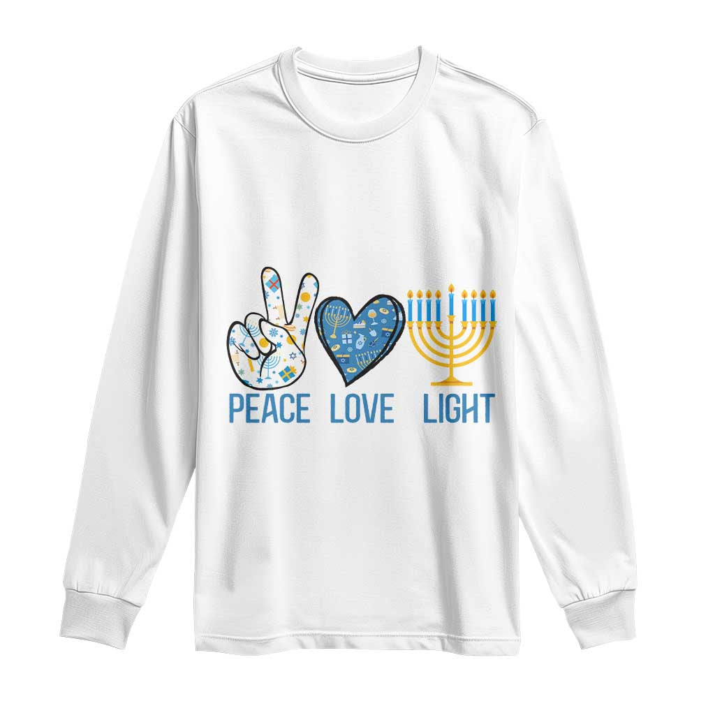 Hanukkah Long Sleeve Shirt Peace Love Light Chanukah Jewish David Star TS11 White Print Your Wear