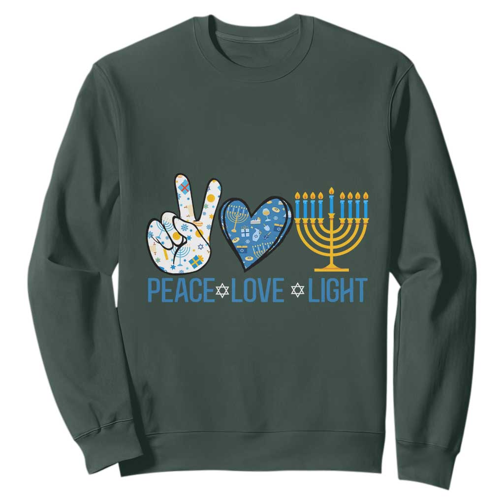 Hanukkah Sweatshirt Peace Love Light Chanukah Jewish David Star TS11 Dark Forest Green Print Your Wear