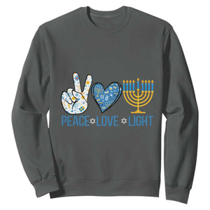 Hanukkah Sweatshirt Peace Love Light Chanukah Jewish David Star TS11 Dark Heather Print Your Wear