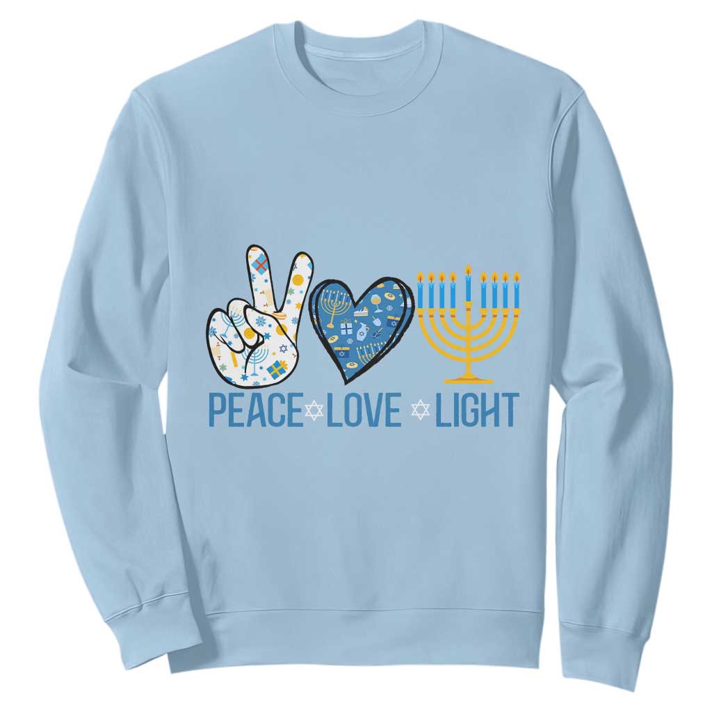 Hanukkah Sweatshirt Peace Love Light Chanukah Jewish David Star TS11 Light Blue Print Your Wear