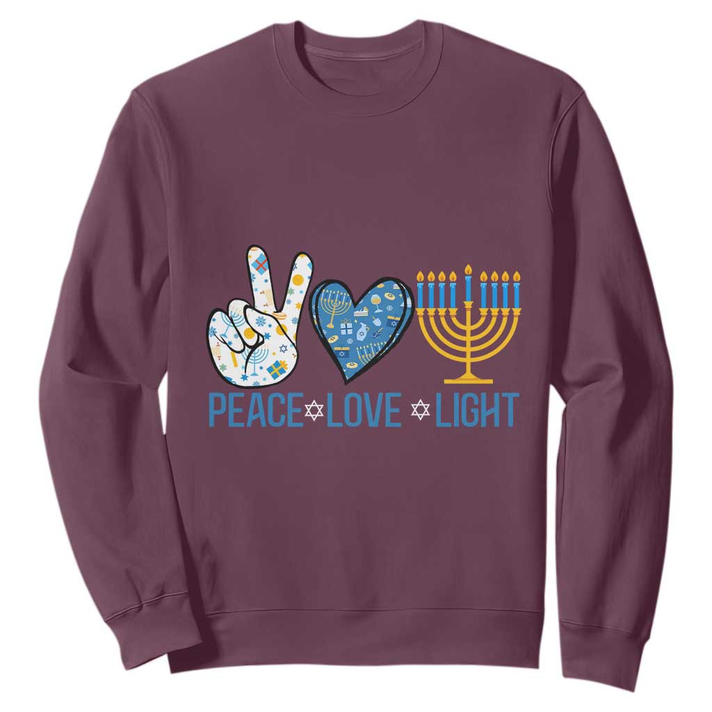 Hanukkah Sweatshirt Peace Love Light Chanukah Jewish David Star TS11 Maroon Print Your Wear