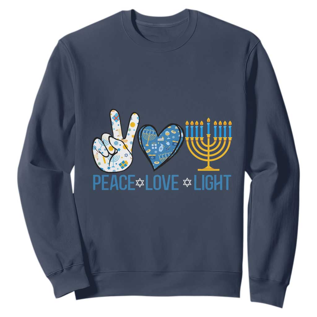 Hanukkah Sweatshirt Peace Love Light Chanukah Jewish David Star TS11 Navy Print Your Wear