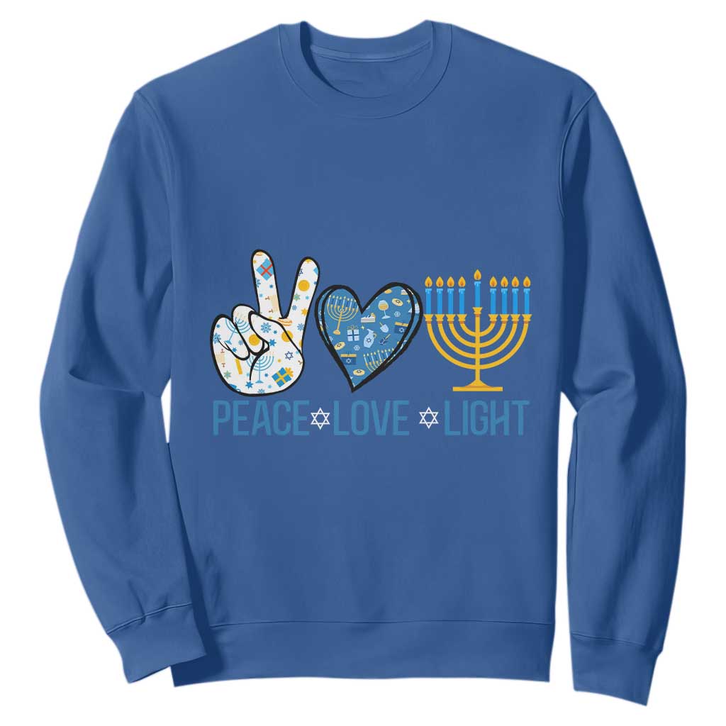 Hanukkah Sweatshirt Peace Love Light Chanukah Jewish David Star TS11 Royal Blue Print Your Wear