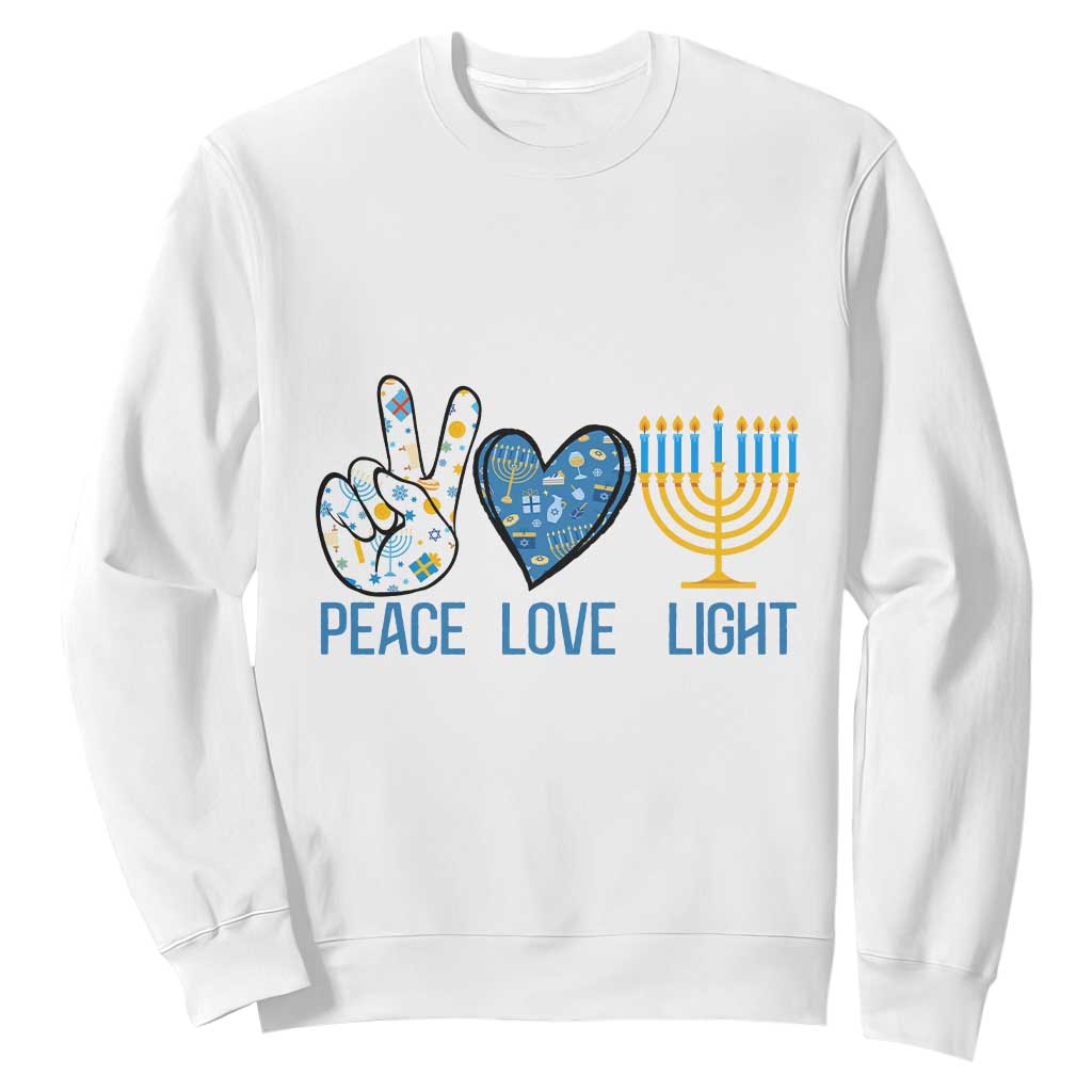 Hanukkah Sweatshirt Peace Love Light Chanukah Jewish David Star TS11 White Print Your Wear