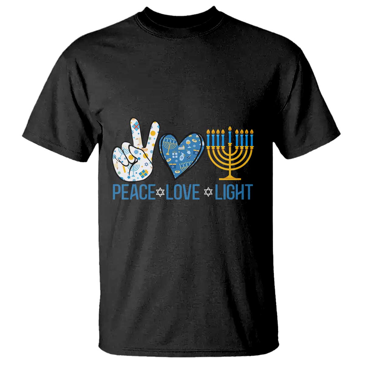 Hanukkah T Shirt Peace Love Light Chanukah Jewish David Star TS11 Black Print Your Wear