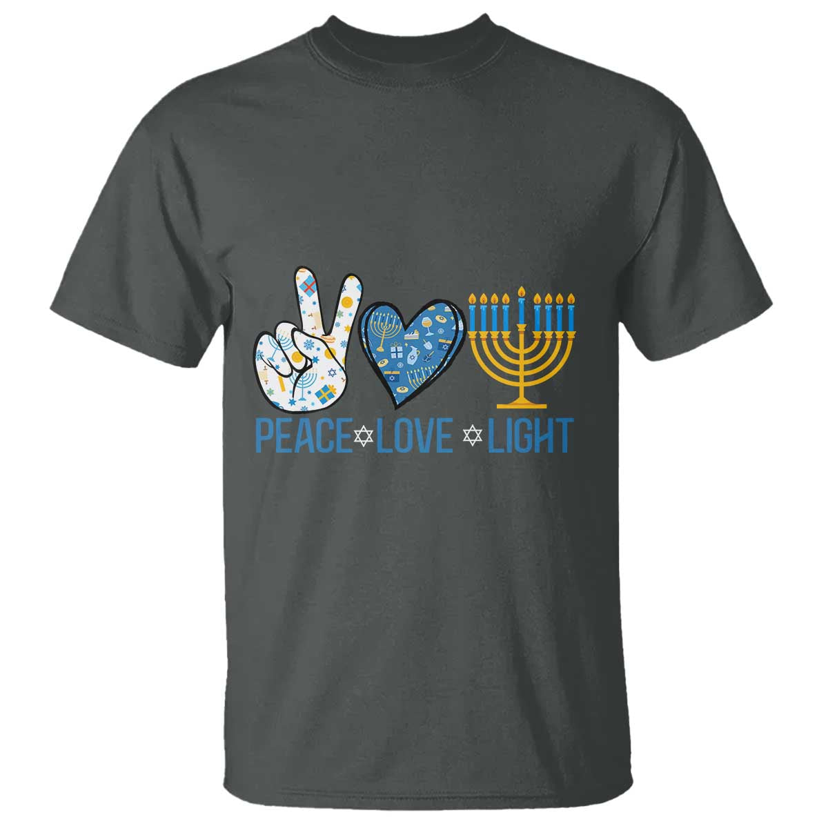 Hanukkah T Shirt Peace Love Light Chanukah Jewish David Star TS11 Dark Heather Print Your Wear