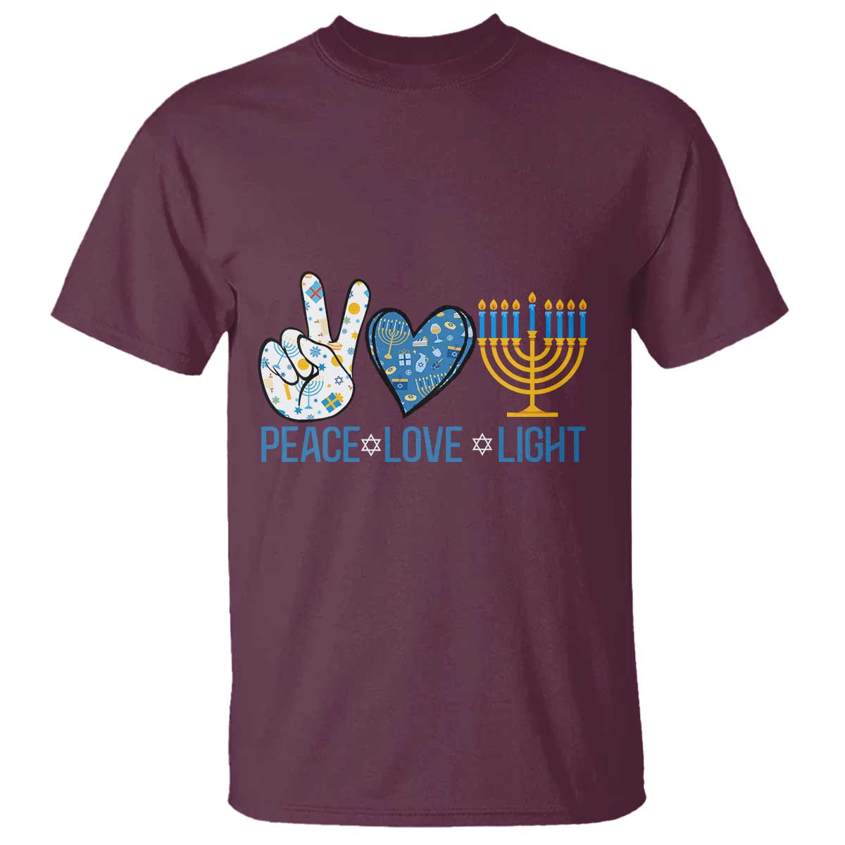 Hanukkah T Shirt Peace Love Light Chanukah Jewish David Star TS11 Maroon Print Your Wear