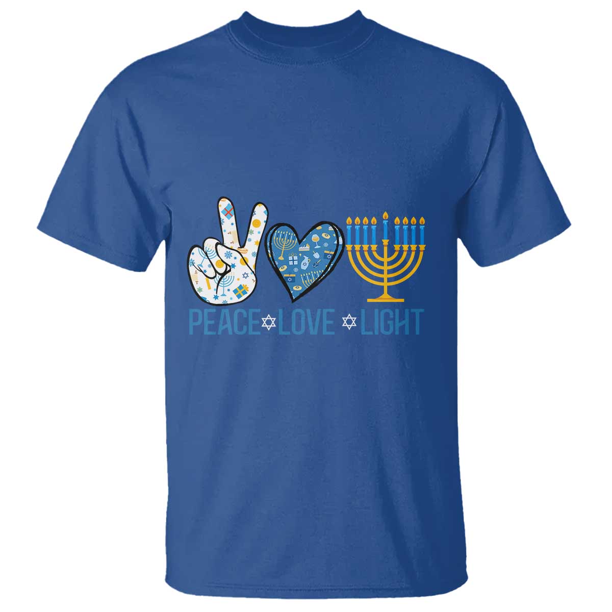 Hanukkah T Shirt Peace Love Light Chanukah Jewish David Star TS11 Royal Blue Print Your Wear