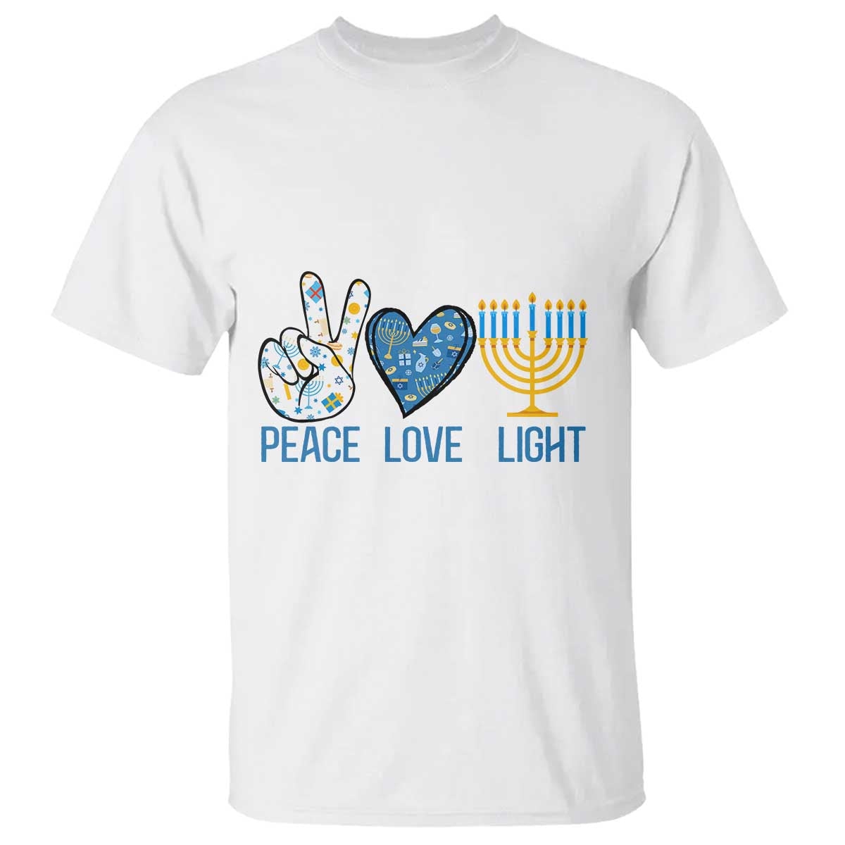 Hanukkah T Shirt Peace Love Light Chanukah Jewish David Star TS11 White Print Your Wear