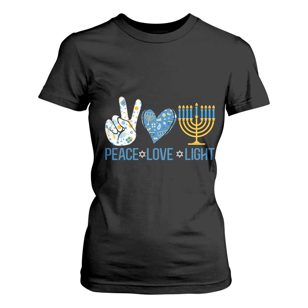 Hanukkah T Shirt For Women Peace Love Light Chanukah Jewish David Star TS11 Black Print Your Wear