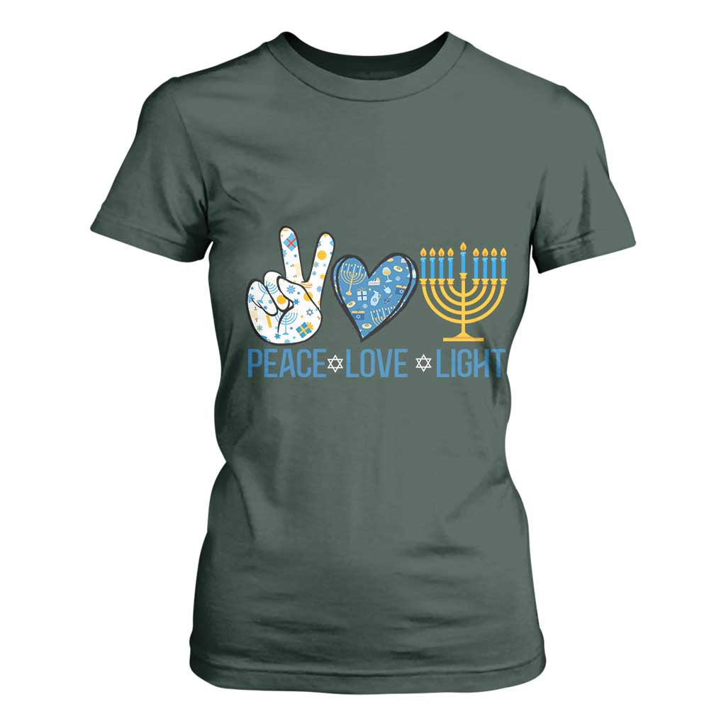 Hanukkah T Shirt For Women Peace Love Light Chanukah Jewish David Star TS11 Dark Forest Green Print Your Wear