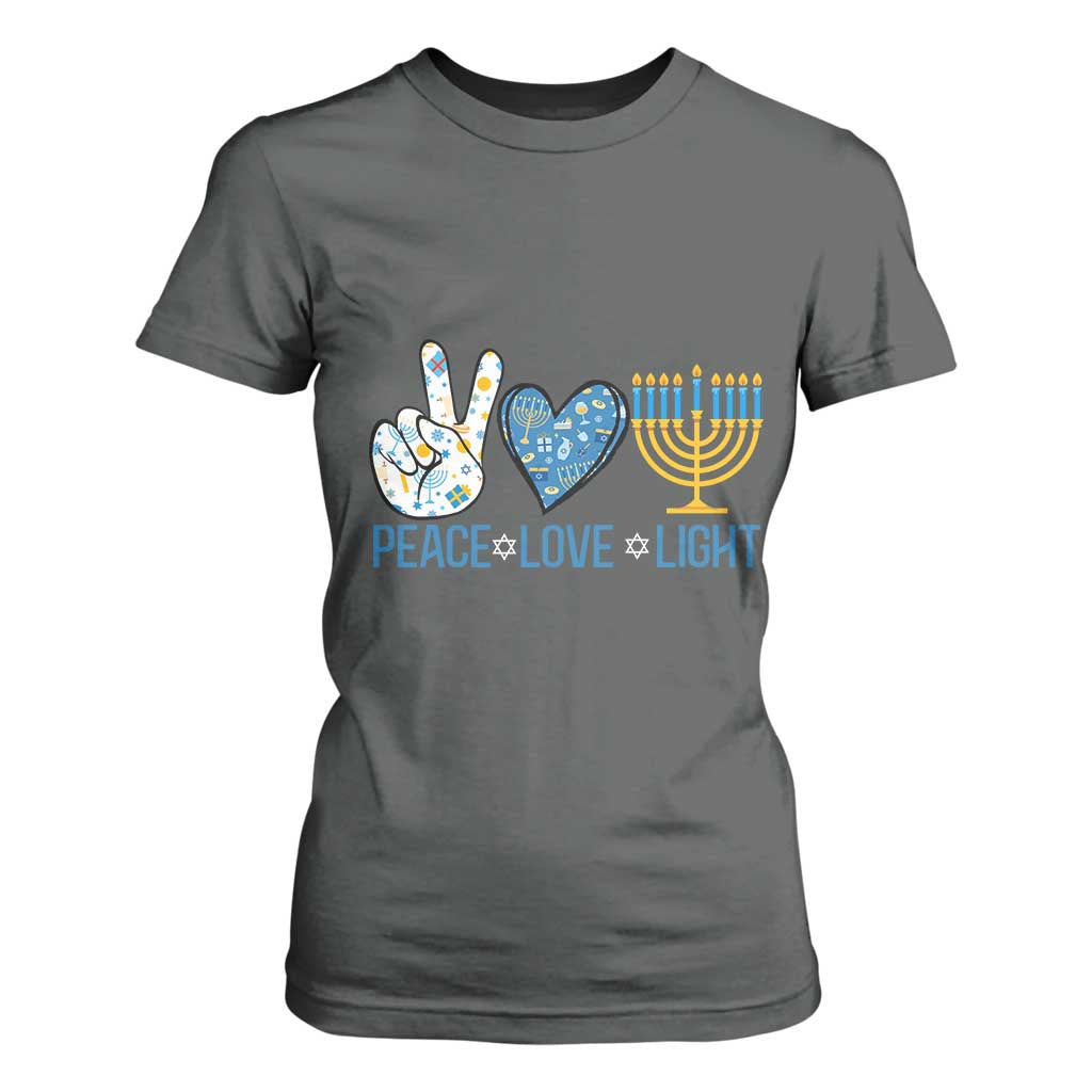 Hanukkah T Shirt For Women Peace Love Light Chanukah Jewish David Star TS11 Dark Heather Print Your Wear