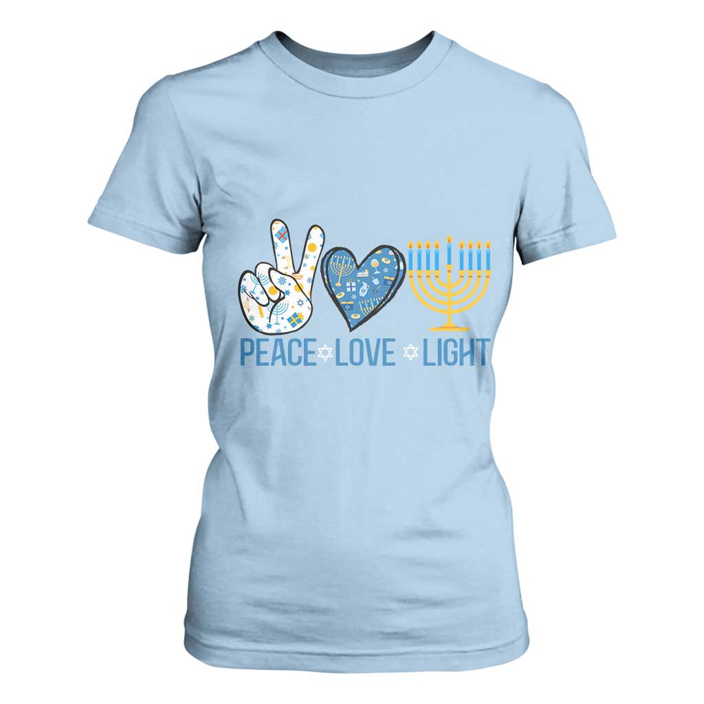 Hanukkah T Shirt For Women Peace Love Light Chanukah Jewish David Star TS11 Light Blue Print Your Wear