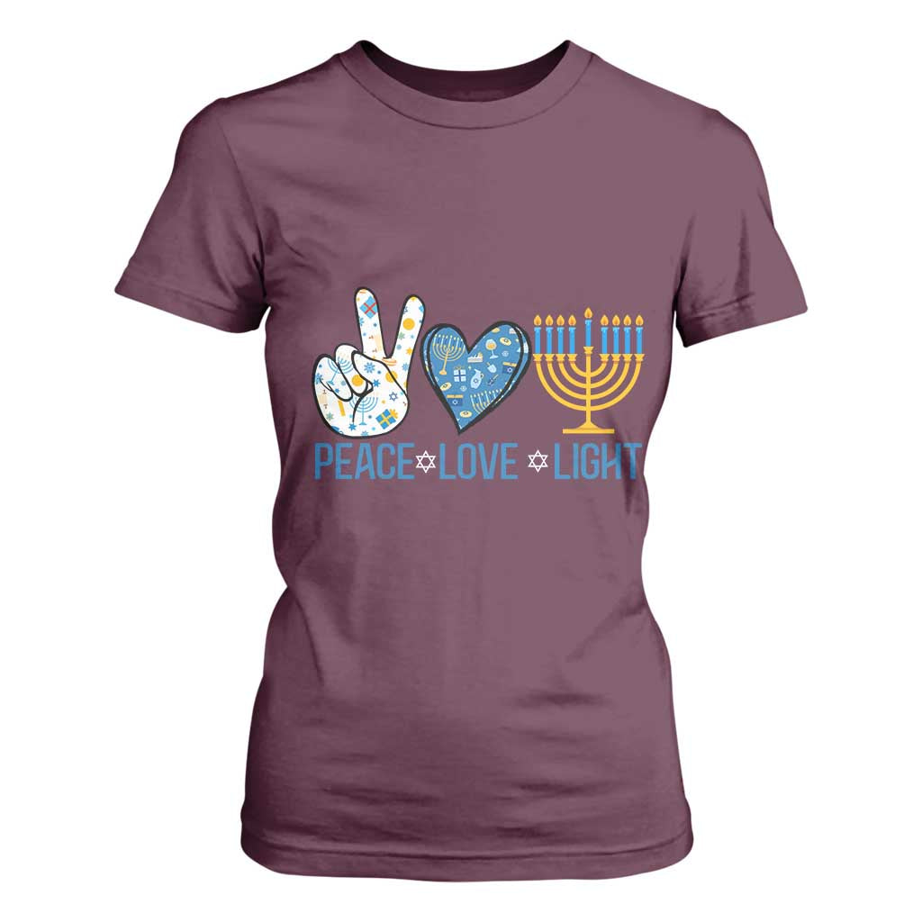 Hanukkah T Shirt For Women Peace Love Light Chanukah Jewish David Star TS11 Maroon Print Your Wear