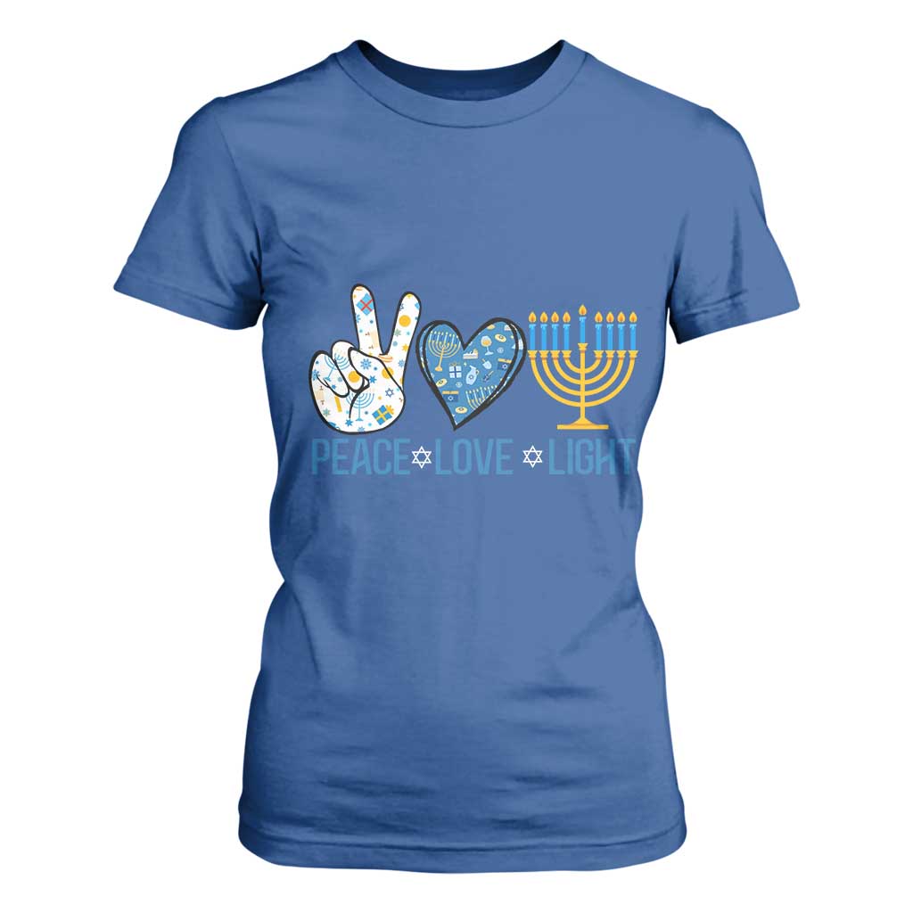 Hanukkah T Shirt For Women Peace Love Light Chanukah Jewish David Star TS11 Royal Blue Print Your Wear