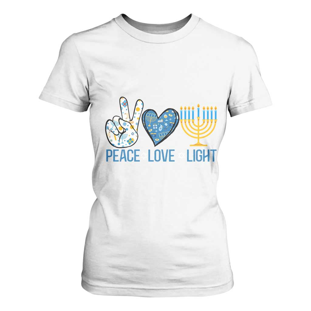 Hanukkah T Shirt For Women Peace Love Light Chanukah Jewish David Star TS11 White Print Your Wear