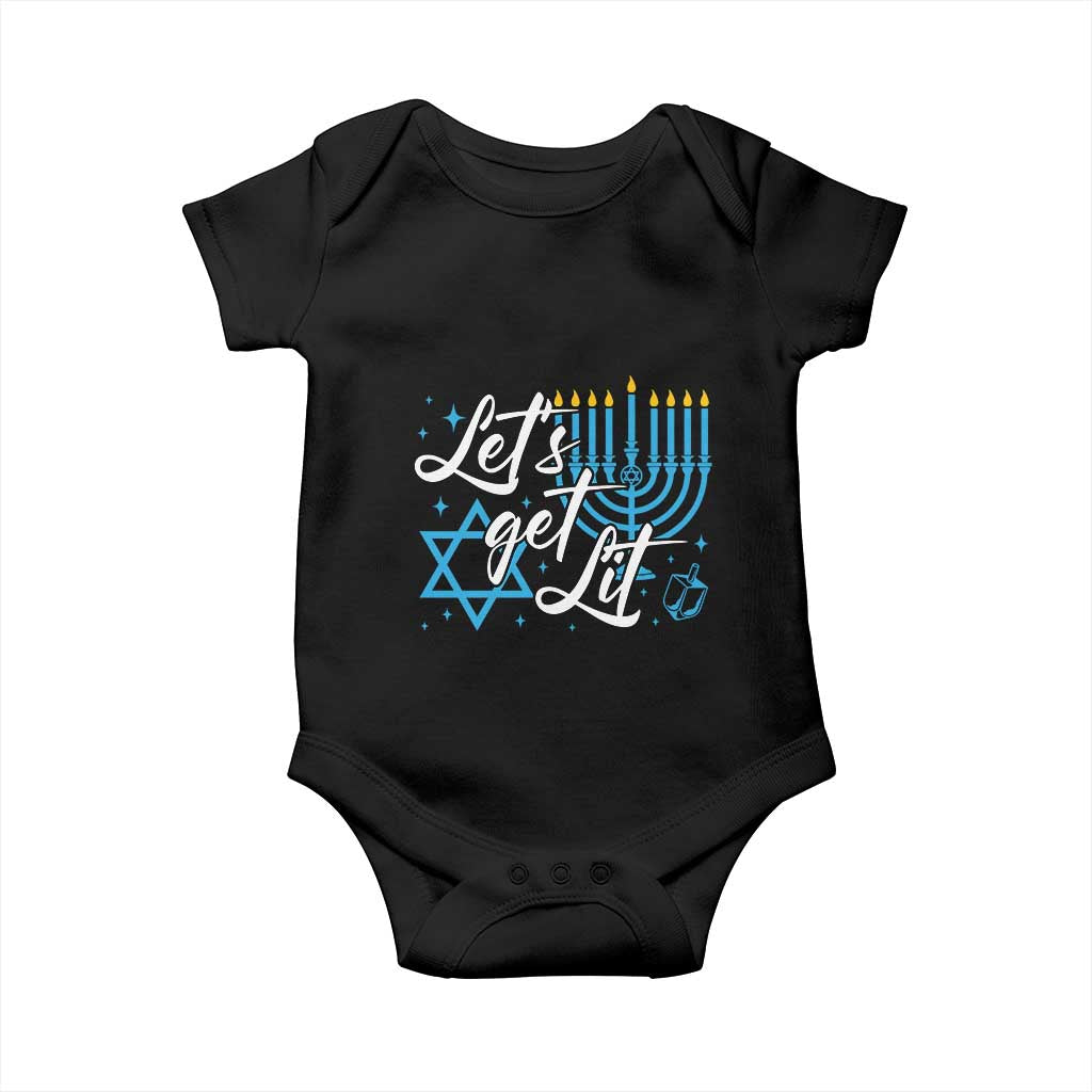 Funny Hanukkah Baby Onesie Let's Get Lit Menorah David Star TS11 Black Print Your Wear