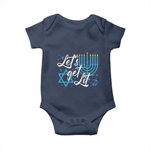 Funny Hanukkah Baby Onesie Let's Get Lit Menorah David Star TS11 Navy Print Your Wear