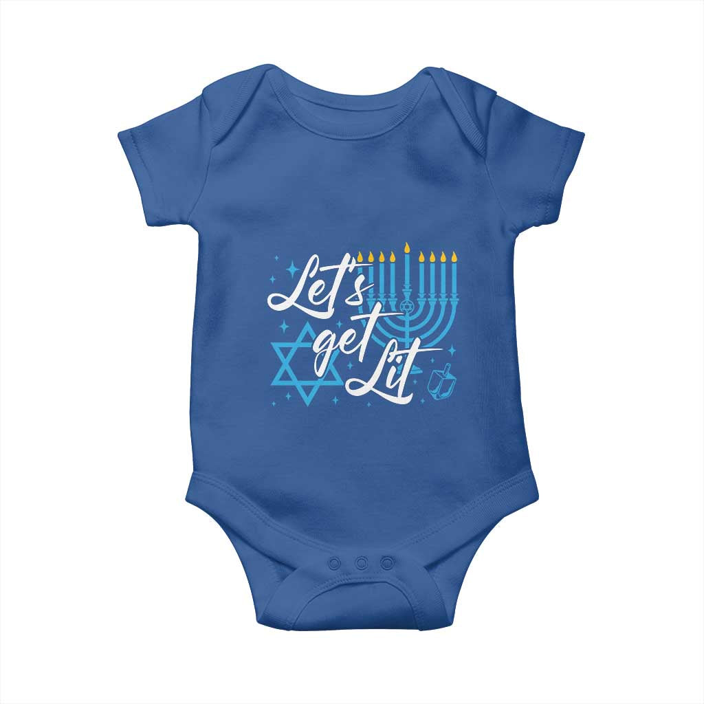 Funny Hanukkah Baby Onesie Let's Get Lit Menorah David Star TS11 Royal Blue Print Your Wear