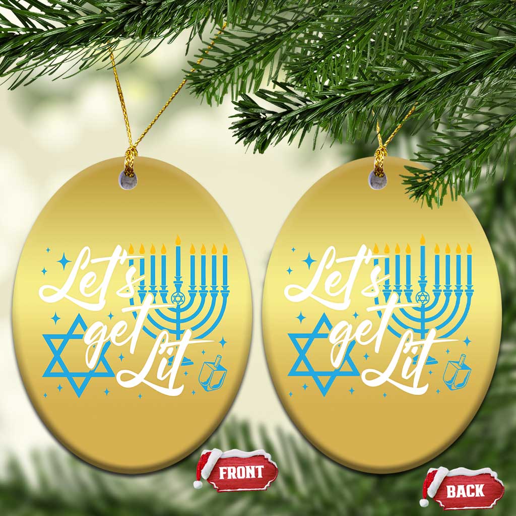 Funny Hanukkah Christmas Ornament Let's Get Lit Menorah David Star TS11 Oval Gold Print Your Wear