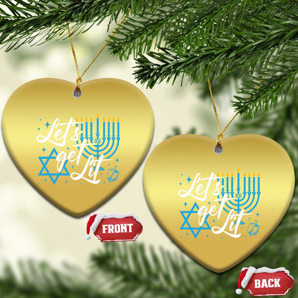 Funny Hanukkah Christmas Ornament Let's Get Lit Menorah David Star TS11 Heart Gold Print Your Wear