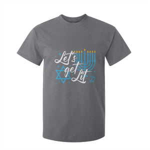 Funny Hanukkah T Shirt For Kid Let's Get Lit Menorah David Star TS11 Charcoal Print Your Wear