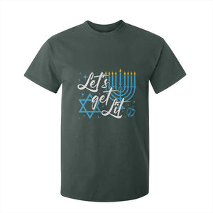 Funny Hanukkah T Shirt For Kid Let's Get Lit Menorah David Star TS11 Dark Forest Green Print Your Wear