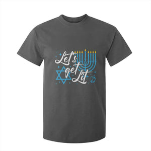 Funny Hanukkah T Shirt For Kid Let's Get Lit Menorah David Star TS11 Dark Heather Print Your Wear