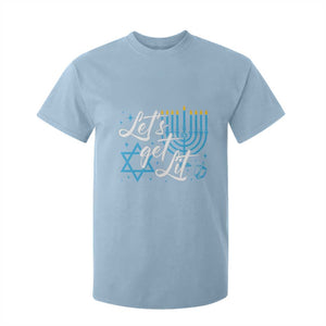 Funny Hanukkah T Shirt For Kid Let's Get Lit Menorah David Star TS11 Light Blue Print Your Wear