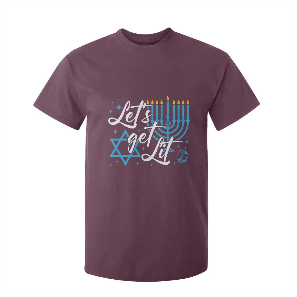 Funny Hanukkah T Shirt For Kid Let's Get Lit Menorah David Star TS11 Maroon Print Your Wear