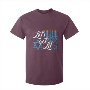 Funny Hanukkah T Shirt For Kid Let's Get Lit Menorah David Star TS11 Maroon Print Your Wear