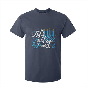 Funny Hanukkah T Shirt For Kid Let's Get Lit Menorah David Star TS11 Navy Print Your Wear