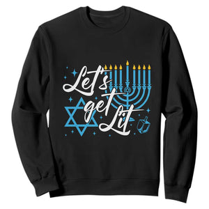Funny Hanukkah Sweatshirt Let's Get Lit Menorah David Star TS11 Black Print Your Wear