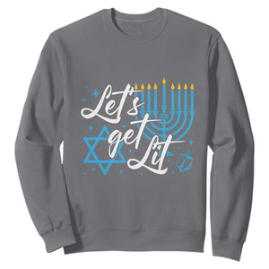 Funny Hanukkah Sweatshirt Let's Get Lit Menorah David Star TS11 Charcoal Print Your Wear